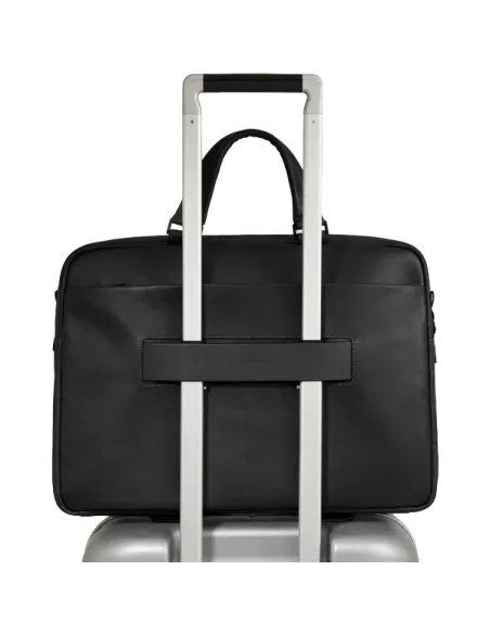 Cartella porta pc e porta iPad® in pelle e tessuto con due scomparti Piquadro Liko, nera