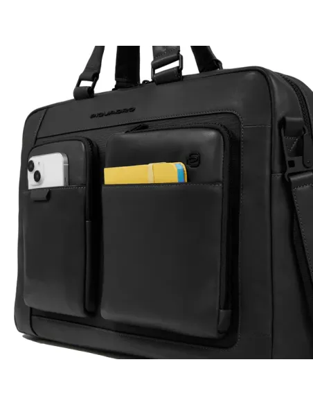 Cartella porta pc e porta iPad® in pelle e tessuto con due scomparti Piquadro Liko, nera