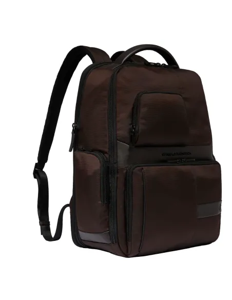 Zaino fast-check espandibile per computer con porte USB e USB Type C Piquadro Wollem, marrone scuro