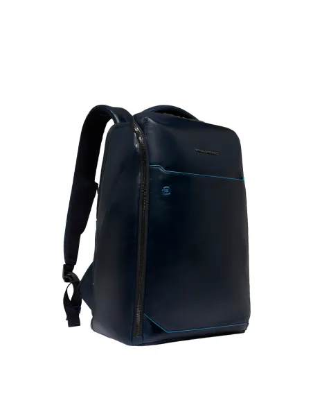 Piquadro Blue Square leather travel backpack, blue