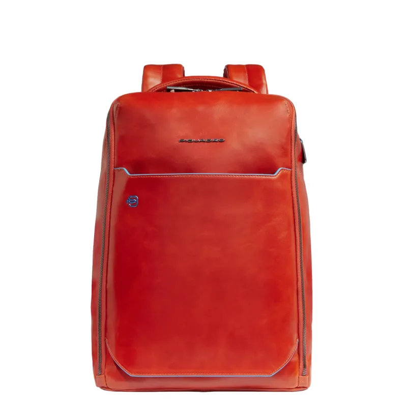 Piquadro Blue Square leather travel backpack, orange