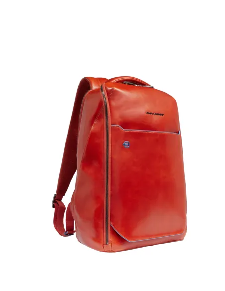 Zaino in pelle da viaggio porta pc da 14 Piquadro Blue Square, arancio