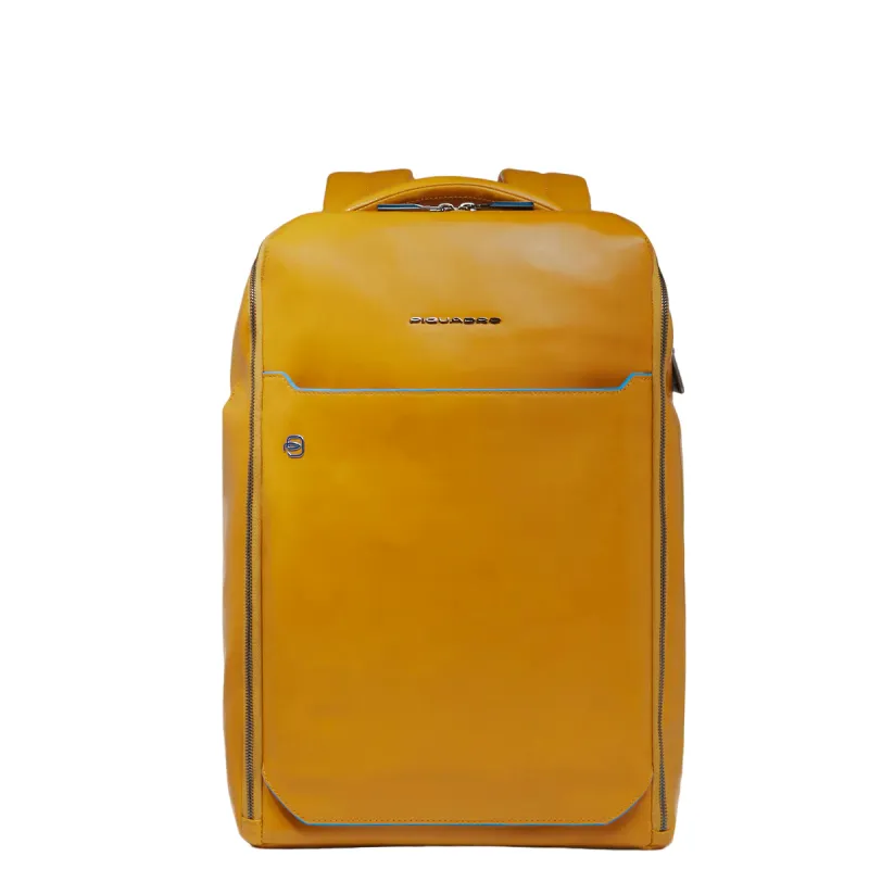 Piquadro Blue Square leather travel backpack, yellow