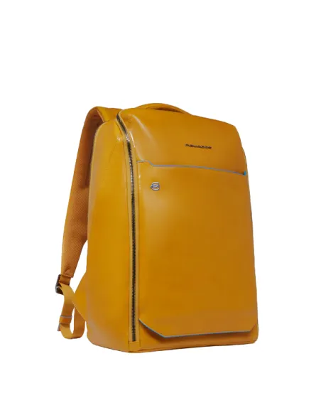 Zaino in pelle da viaggio porta pc da 14 Piquadro Blue Square, giallo