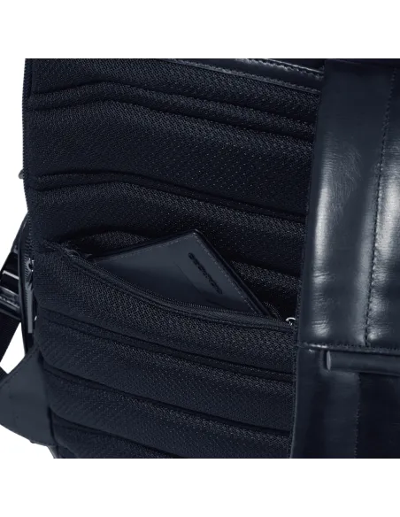 Zaino da viaggio in pelle con porta pc da 15,6 con cavo antifurto Piquadro Blue Square, blu