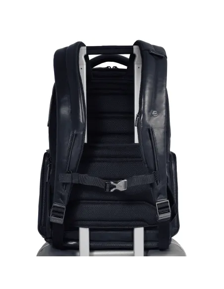 Zaino da viaggio in pelle con porta pc da 15,6 con cavo antifurto Piquadro Blue Square, blu