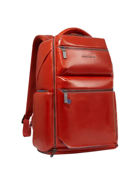 Zaino da viaggio in pelle con porta pc da 15,6 con cavo antifurto Piquadro Blue Square, arancio