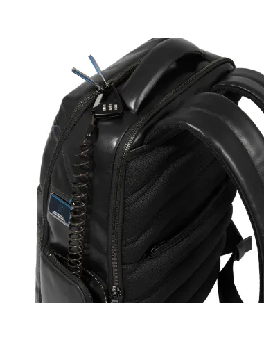 Zaino da viaggio in pelle con porta pc da 15 6 con cavo antifurto Piquadro Blue Square arancio