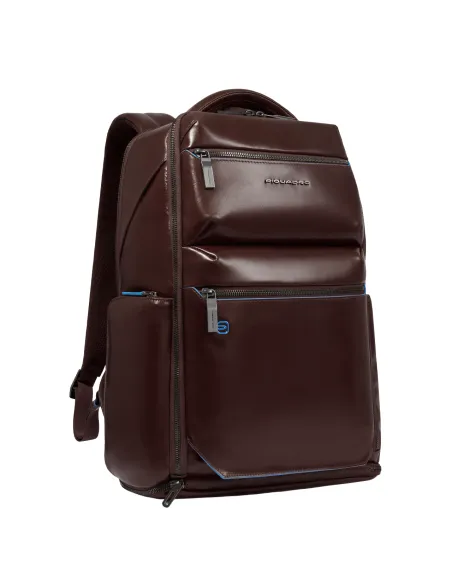 Piquadro Blue Square travel backpack with anti-theft cable, dark brown