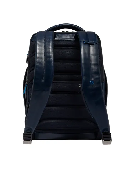 Piquadro Blue Square leather backpack with 15.6 computer compartment, blue