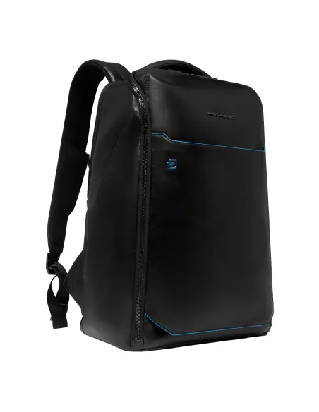 Piquadro Blue Square leather backpack with 15.6 computer compartment, black