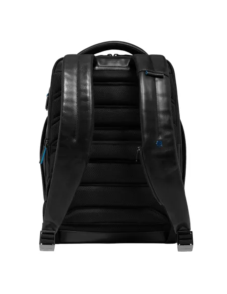 Piquadro Blue Square leather backpack with 15.6 computer compartment, black