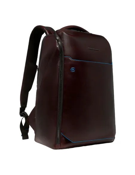 Piquadro Blue Square leather backpack with 15.6 computer compartment, dark brown