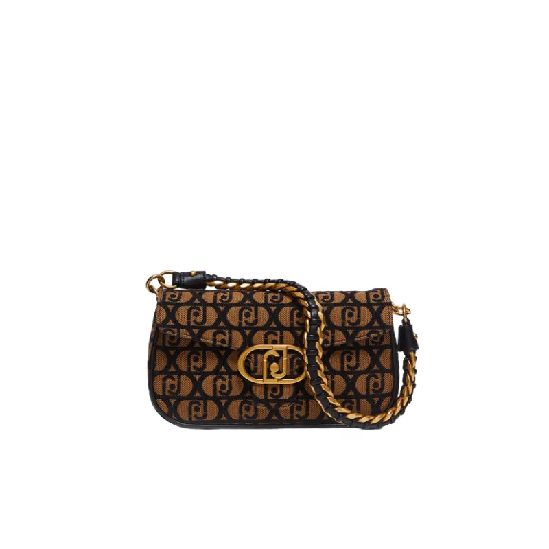 Liu Jo shoulder bag in jacquard fabric with logo, brown