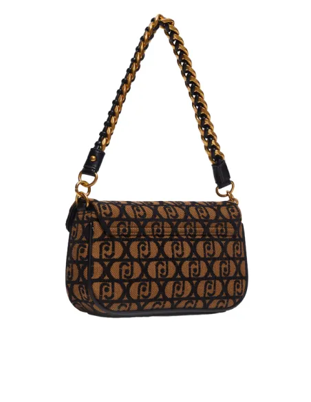 Liu Jo shoulder bag in jacquard fabric with logo, brown