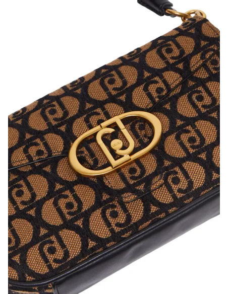 Liu Jo shoulder bag in jacquard fabric with logo, brown