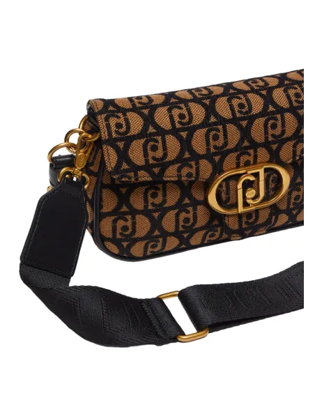 Liu Jo shoulder bag in jacquard fabric with logo, brown