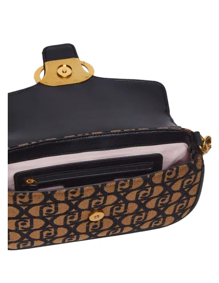 Liu Jo shoulder bag in jacquard fabric with logo, brown