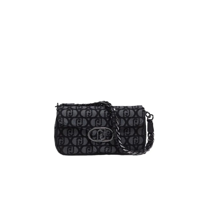 Liu Jo shoulder bag in jacquard fabric with logo, black