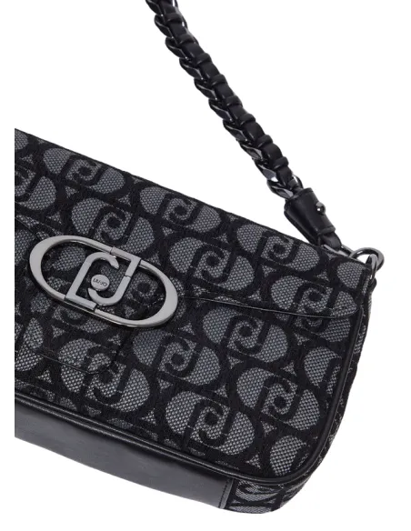Liu Jo Schultertasche aus Jacquard-Stoff mit Logo, schwarz