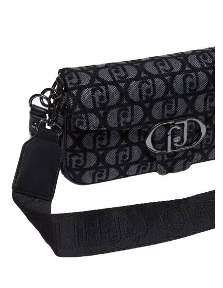 Liu Jo shoulder bag in jacquard fabric with logo, black