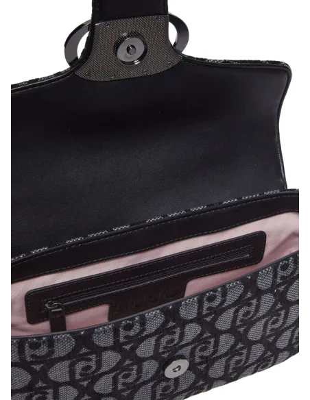 Liu Jo Schultertasche aus Jacquard-Stoff mit Logo, schwarz