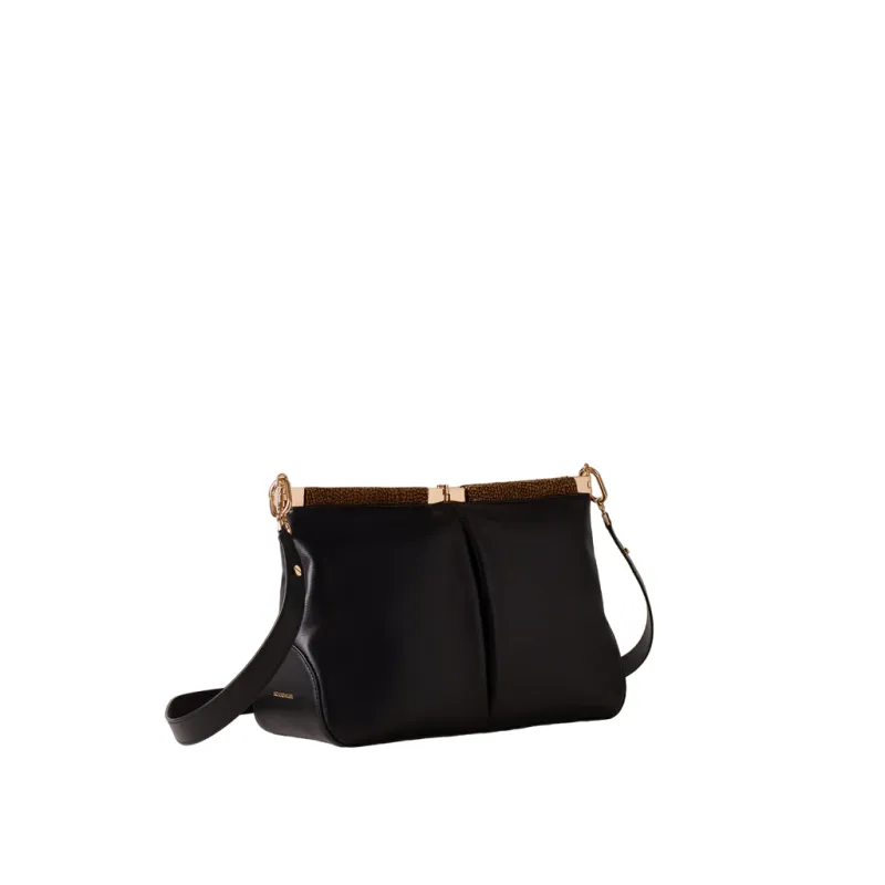 Borbonese medium-sized leather women's shoulder bag, black 2