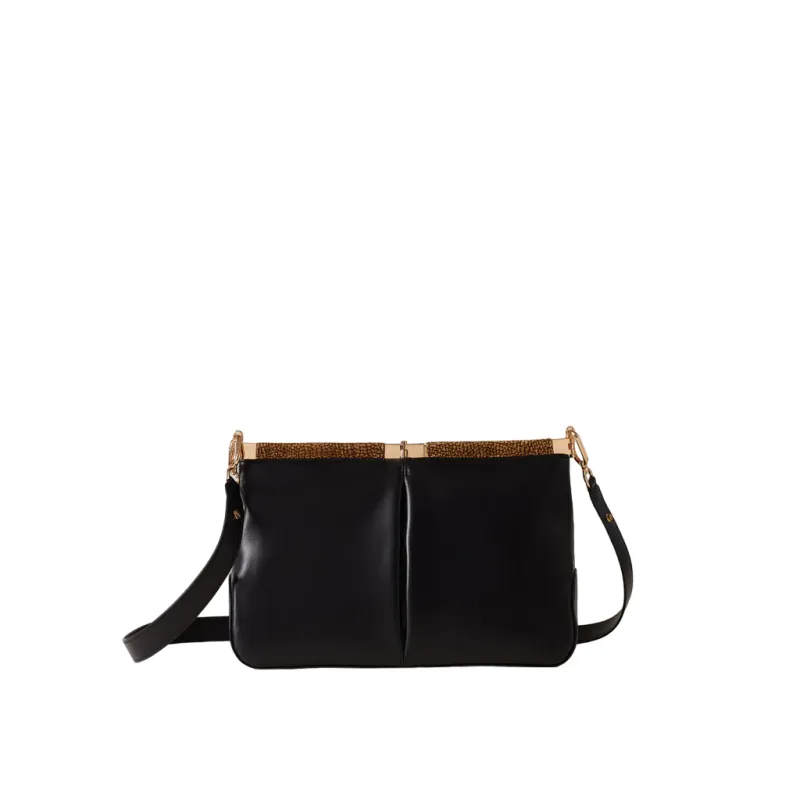 Borbonese medium-sized leather women's shoulder bag, black