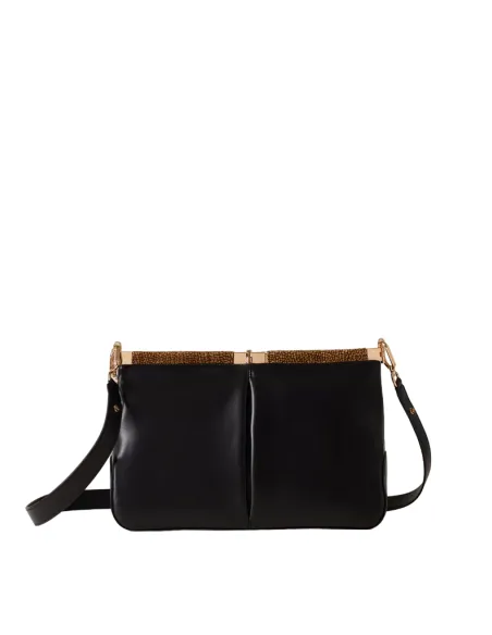 Borbonese medium-sized leather women's shoulder bag, black
