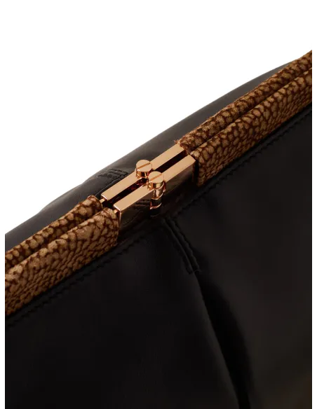 Borsa a tracolla media in pelle Borbonese, nera-op naturale