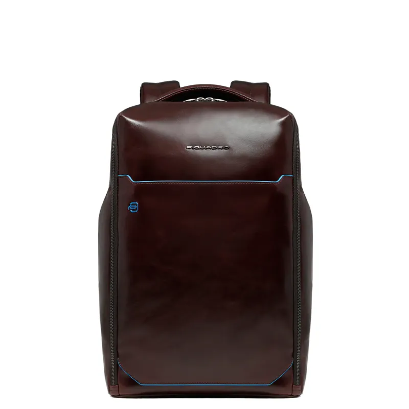 Piquadro Blue Square leather travel backpack, dark brown