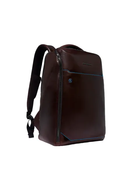 Piquadro Blue Square leather travel backpack, dark brown