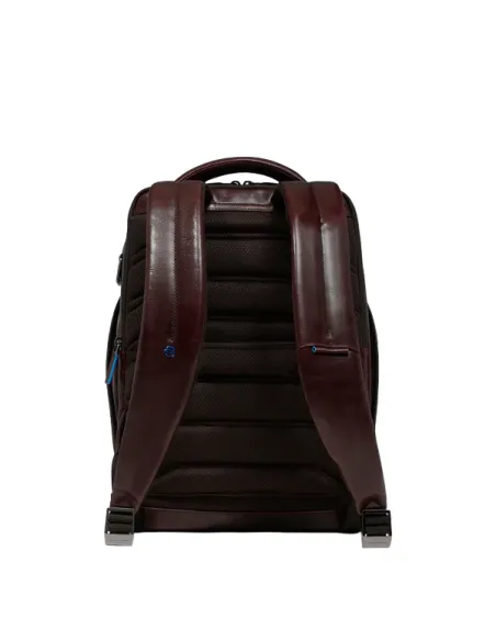 Piquadro Blue Square leather travel backpack, dark brown