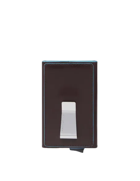 Piquadro B2 Credit card case with sliding system and cash clip, dark brown
