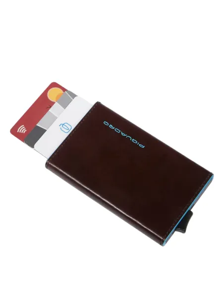 Piquadro B2 Credit card case with sliding system and cash clip, dark brown
