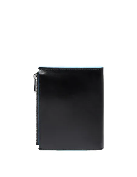 Piquadro Blue Square vertical men's wallet with zipped side pocket, black