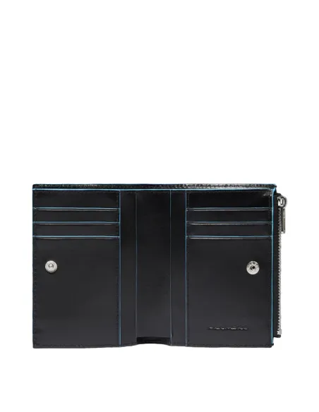 Piquadro Blue Square vertical men's wallet with zipped side pocket, black