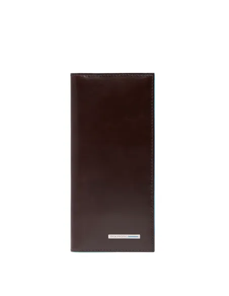 Portafoglio uomo grande verticale in pelle con porta monete Piquadro Blue Square, mogano