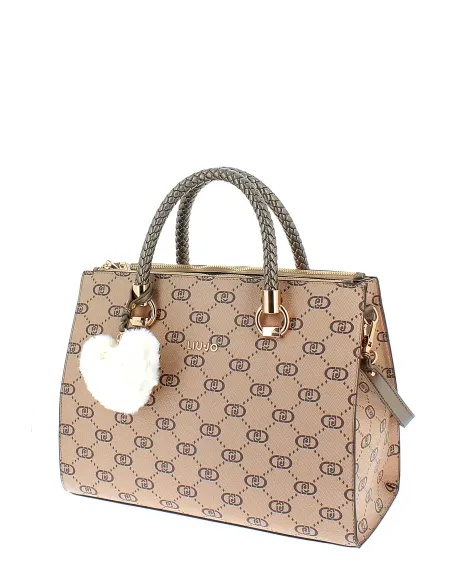 Borsa due manici con logo Liu Jo, tortora chiaro