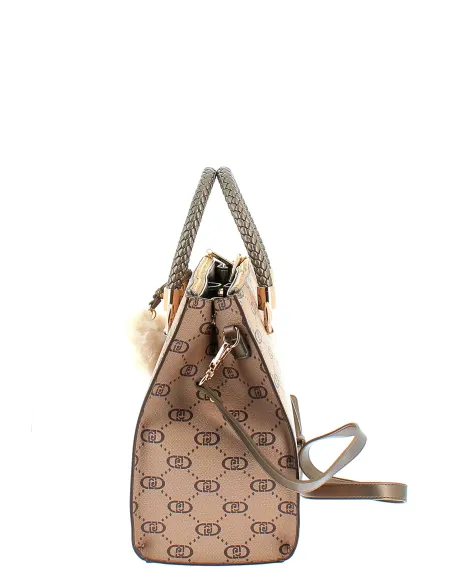 Borsa due manici con logo Liu Jo, tortora chiaro