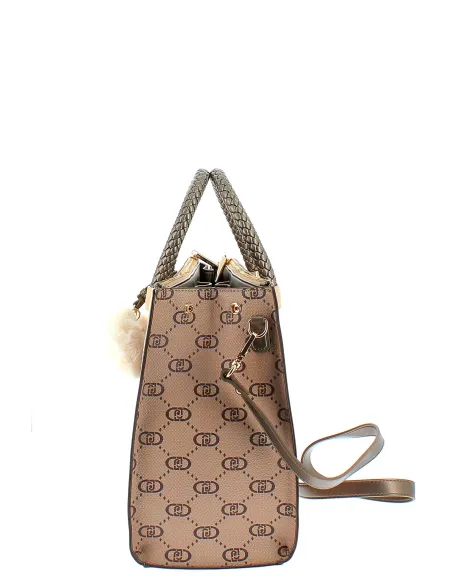 Borsa due manici con logo Liu Jo, tortora chiaro