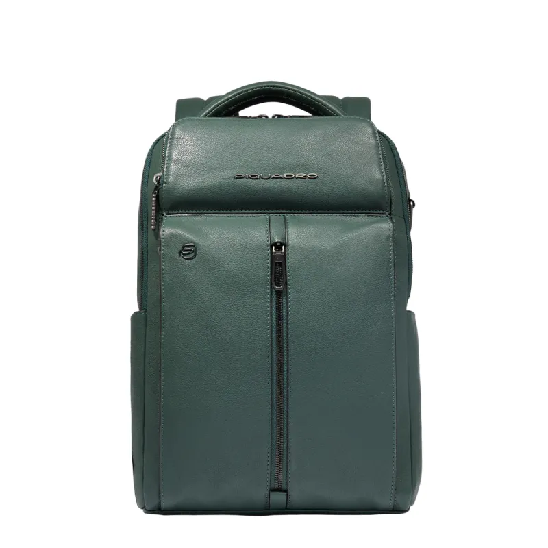 Piquadro Hedley small leather laptop backpack, green