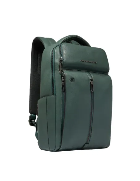Piquadro Hedley small leather laptop backpack, green