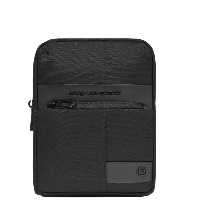 Borsello porta iPadin tessuto e pelle Piquadro Wollem, nero