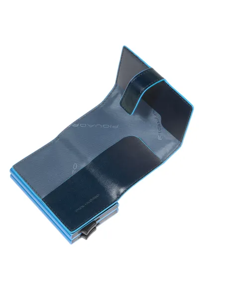 Doppeltes Compact Wallet für Kreditkarten mit Schiebesystem Piquadro Blue Square, blau