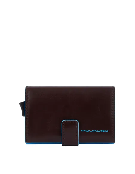 Doppeltes Compact Wallet für Kreditkarten mit Schiebesystem Piquadro Blue Square, Dunkelbraun