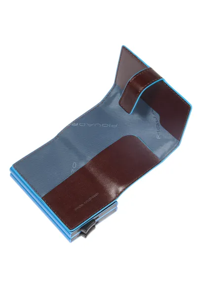 Piquadro Blue Square compact wallet for credit cards with sliding system, dark brown