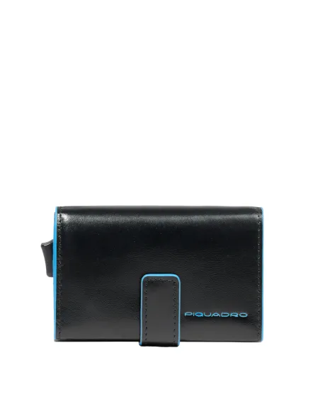 Doppeltes Compact Wallet für Kreditkarten mit Schiebesystem Piquadro Blue Square, schwarz