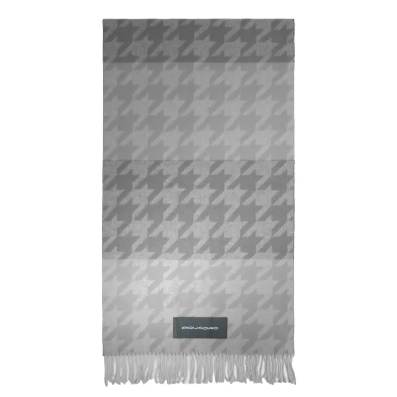 Women's houndstooth scarf with fringes, grey 2