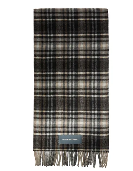 Piquadro Women's check scarf with fringes, black-grey